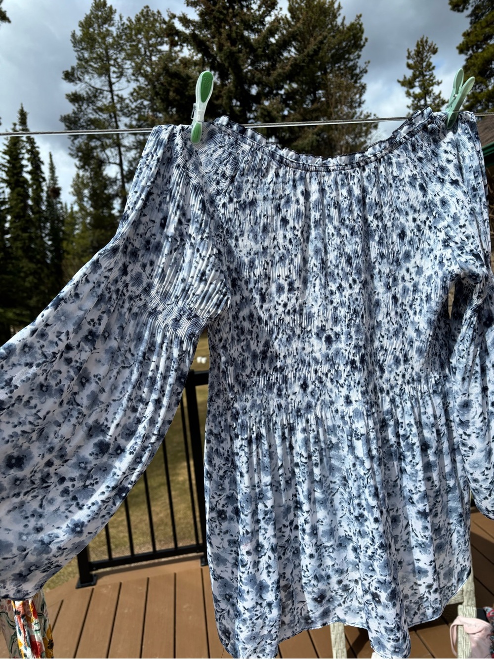 Blue Floral Off-Shoulder Peasant Blouse